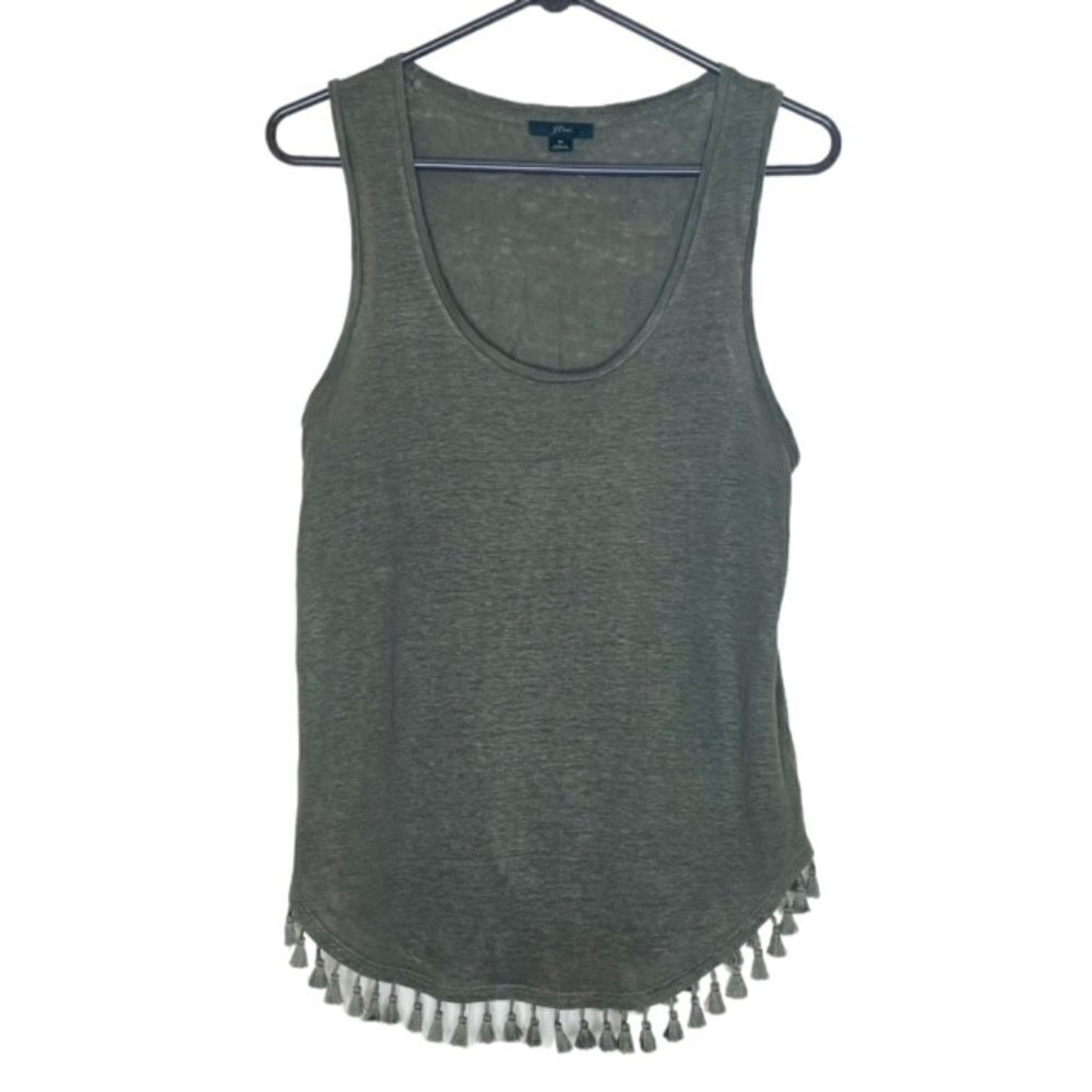 J. CREW Olive Green Tassel Hem Top - Size Medium